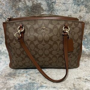 Brown Coach Bag with Coach Print and Adjustable Strap